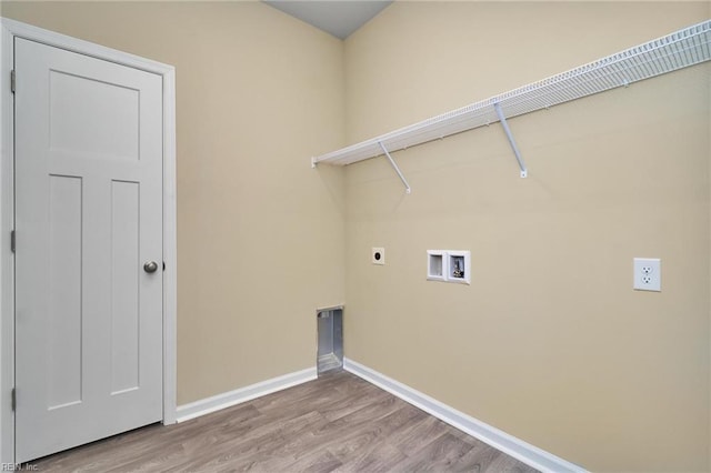 laundry room featuring wood-type flooring, hookup for an electric dryer, and washer hookup