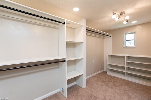 spacious closet with light colored carpet