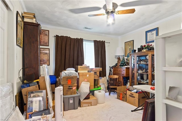 storage area with ceiling fan