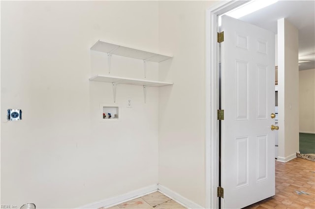 clothes washing area with electric dryer hookup and hookup for a washing machine