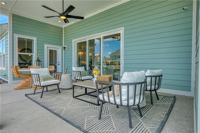 view of patio / terrace featuring an outdoor hangout area and ceiling fan