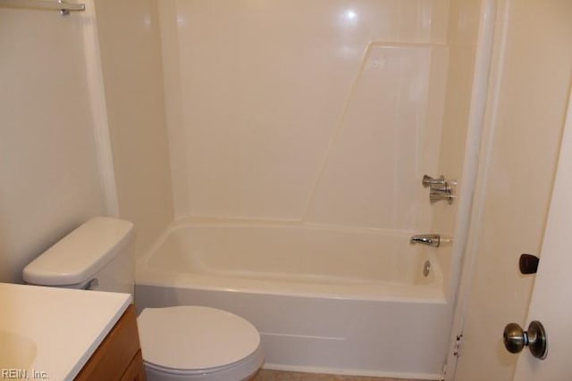 full bathroom with vanity, shower / bathtub combination, and toilet