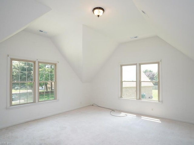 additional living space with lofted ceiling and carpet floors