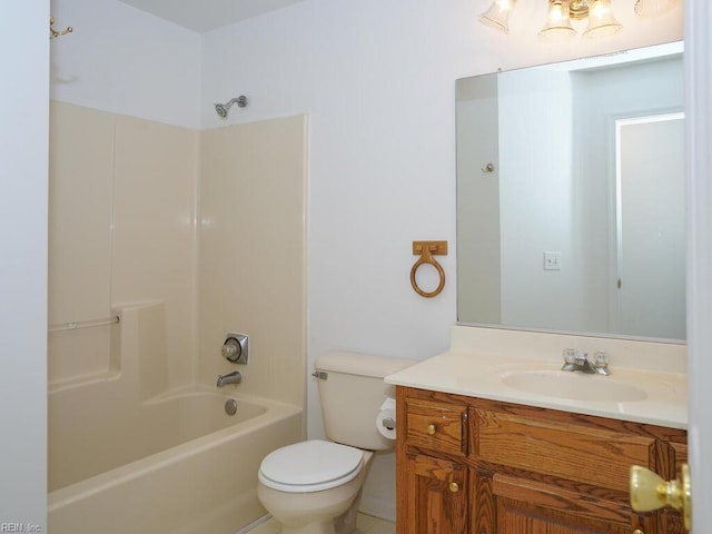 full bathroom featuring vanity,  shower combination, and toilet