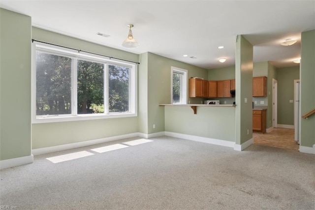 interior space featuring a wealth of natural light and light colored carpet