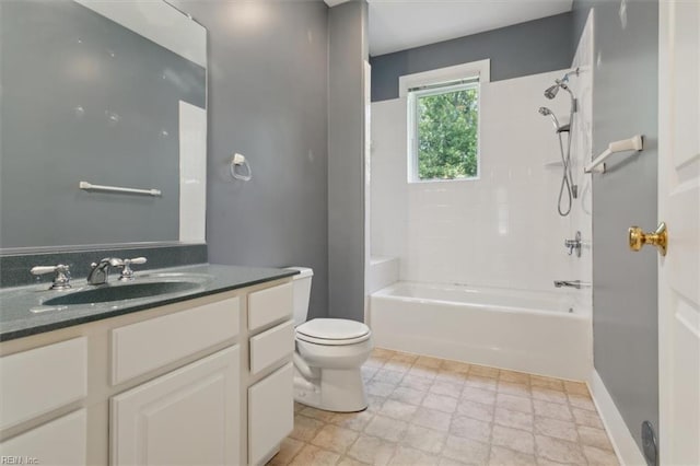 full bathroom with vanity, shower / bathing tub combination, tile patterned flooring, and toilet