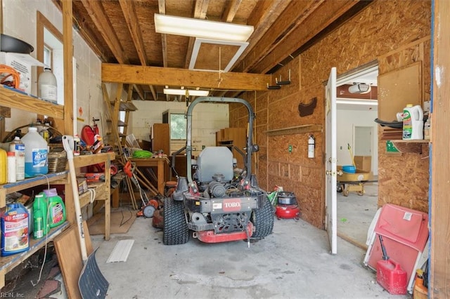 interior space featuring a workshop area