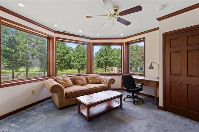 interior space with a wealth of natural light and ceiling fan