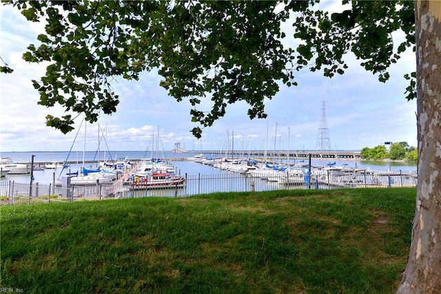 dock area featuring a water view