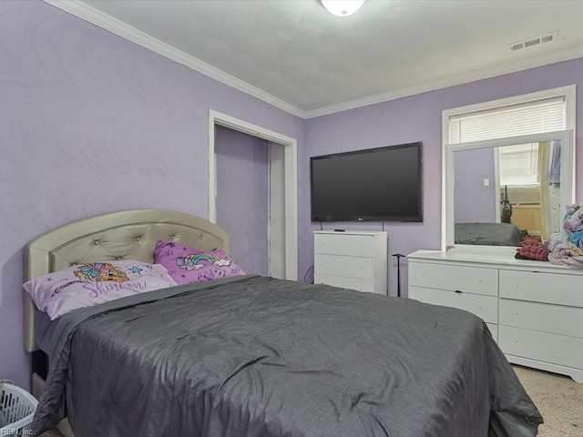 bedroom with crown molding