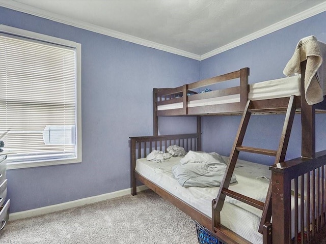 carpeted bedroom featuring crown molding