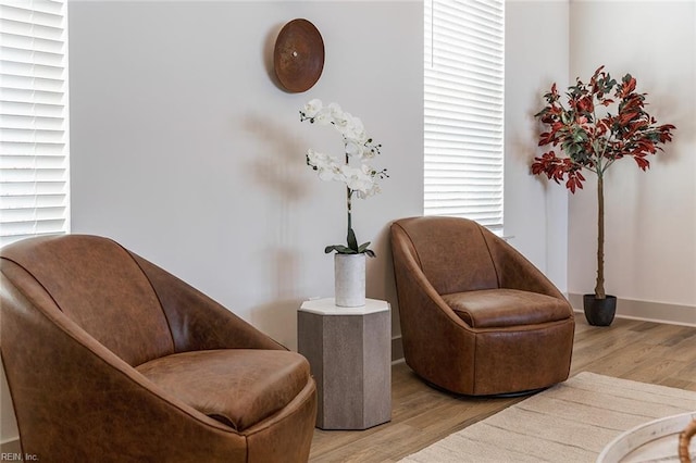 sitting room with light hardwood / wood-style flooring and a healthy amount of sunlight