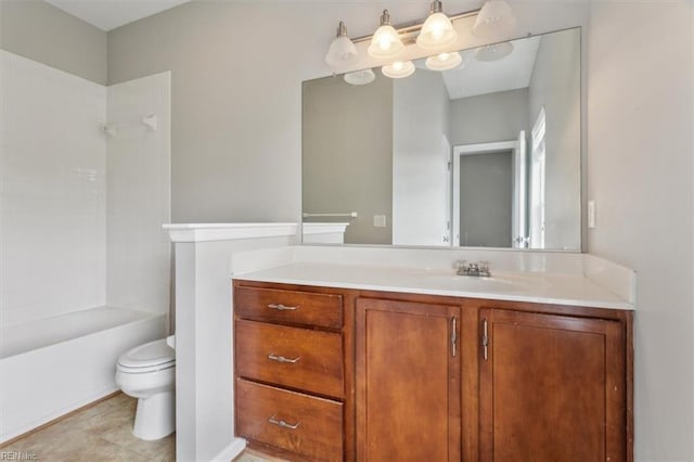 full bathroom with shower / bathing tub combination, vanity, and toilet