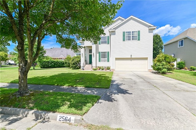 view of front property featuring a garage and a front yard