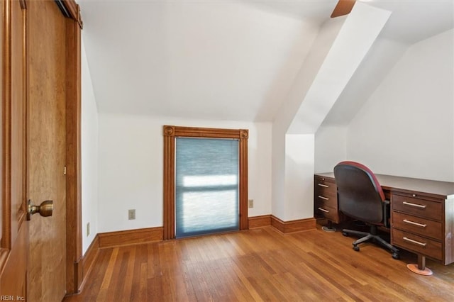 office area with lofted ceiling and hardwood / wood-style flooring