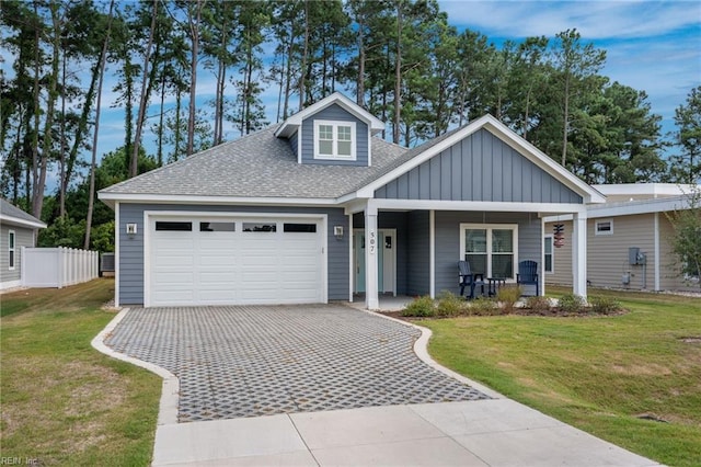 view of front of property with a front yard and a porch