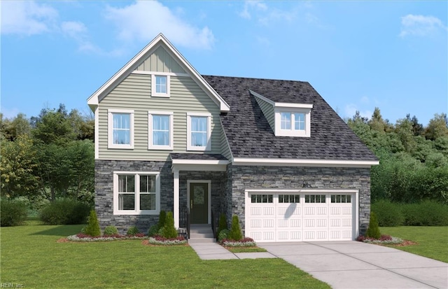 view of front of property with a garage and a front yard