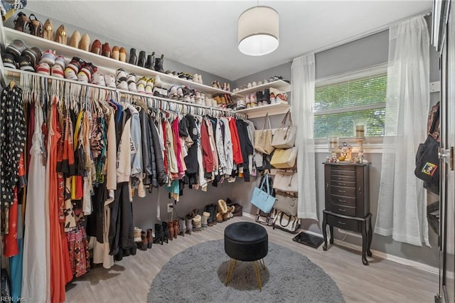 spacious closet featuring light wood-type flooring