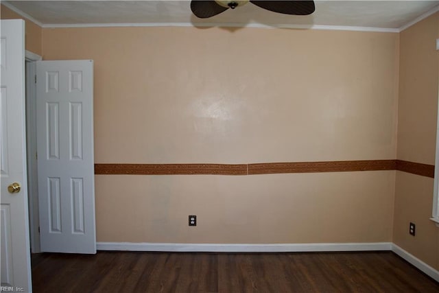 6703 Chambers Ln, Suffolk, VA 23435 - spare room with baseboards, ceiling fan, ornamental molding, and wood finished floors