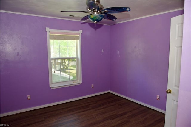6703 Chambers Ln, Suffolk, VA 23435 - spare room featuring ceiling fan, dark wood finished floors, baseboards, visible vents, and ornamental molding