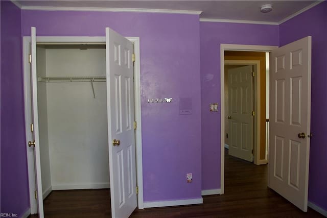 6703 Chambers Ln, Suffolk, VA 23435 - unfurnished bedroom with baseboards, ornamental molding, and wood finished floors