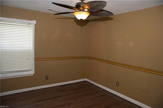 6703 Chambers Ln, Suffolk, VA 23435 - empty room featuring a ceiling fan, baseboards, visible vents, and wood finished floors
