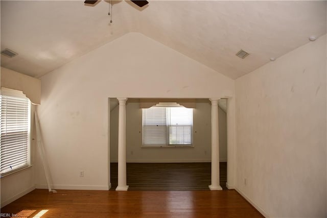 6703 Chambers Ln, Suffolk, VA 23435 - interior space with decorative columns, wood finished floors, and visible vents