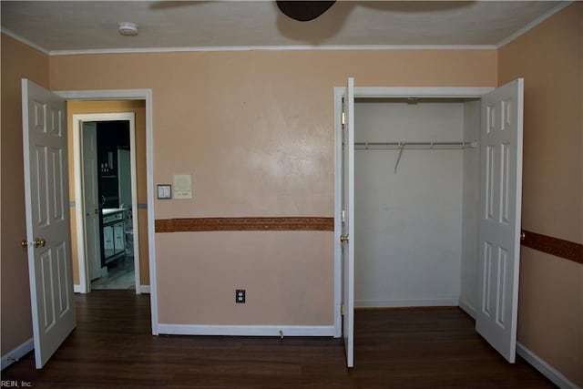 6703 Chambers Ln, Suffolk, VA 23435 - unfurnished bedroom featuring crown molding, dark wood-style flooring, and baseboards