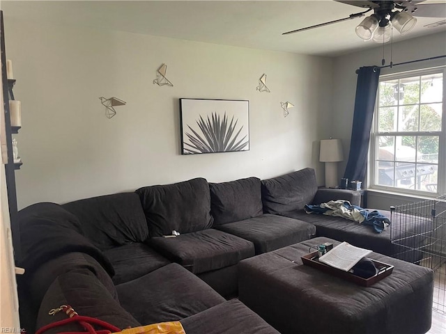 living room featuring ceiling fan