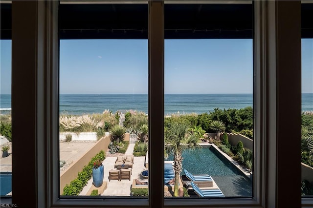 interior space featuring a view of the beach