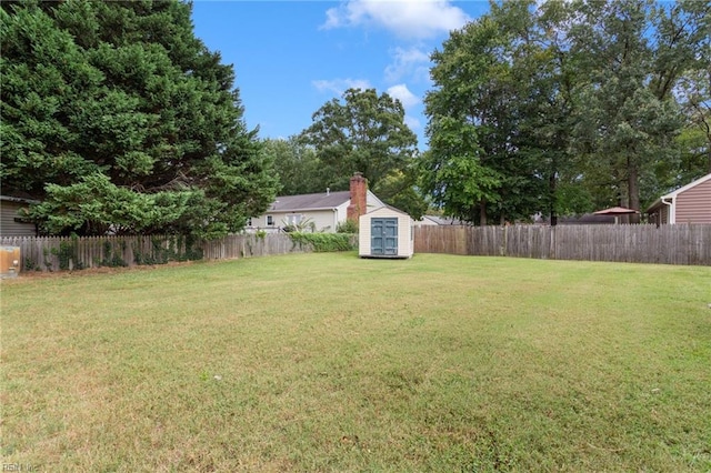 view of yard featuring a storage unit