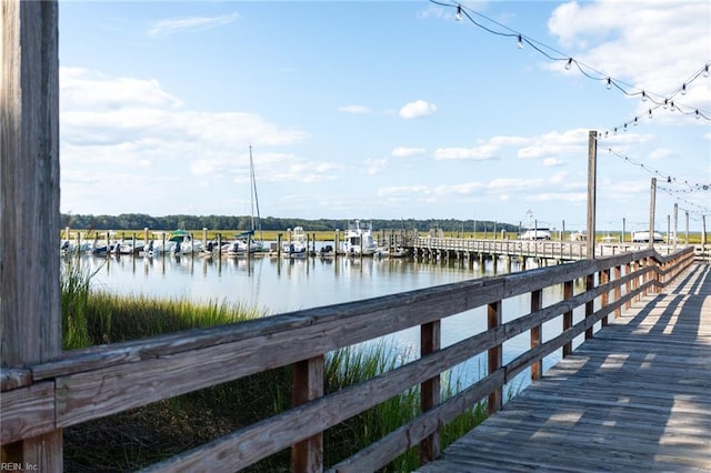 dock area with a water view