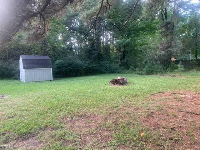 view of yard with a shed