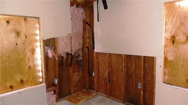 interior space featuring wood walls