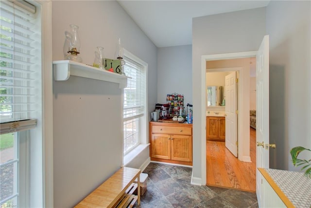 interior space featuring a wealth of natural light and dark hardwood / wood-style flooring