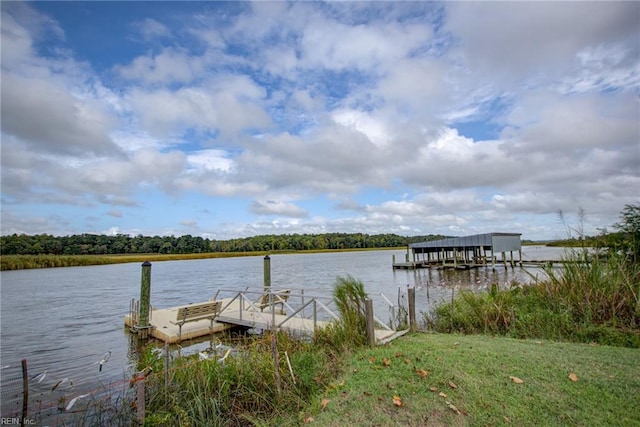 dock area with a water view