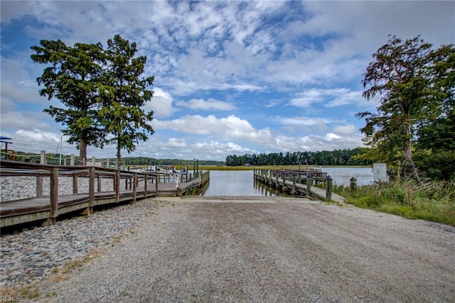 dock area with a water view