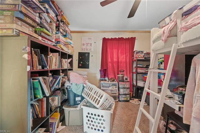 carpeted bedroom with a textured ceiling