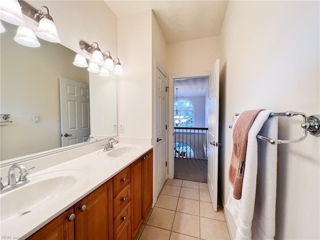 bathroom with vanity and tile patterned floors