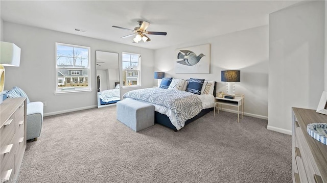 bedroom featuring carpet flooring and ceiling fan