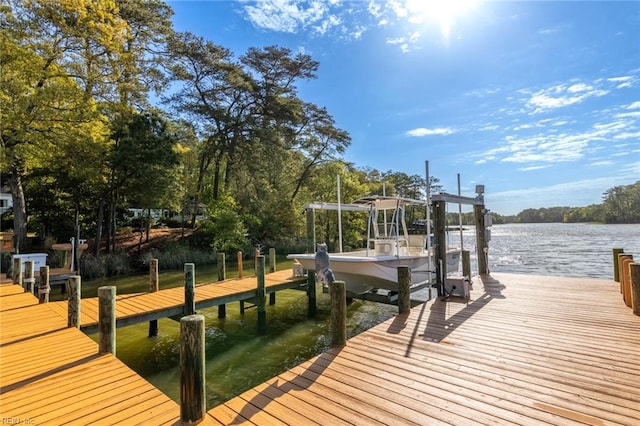 dock area with a water view