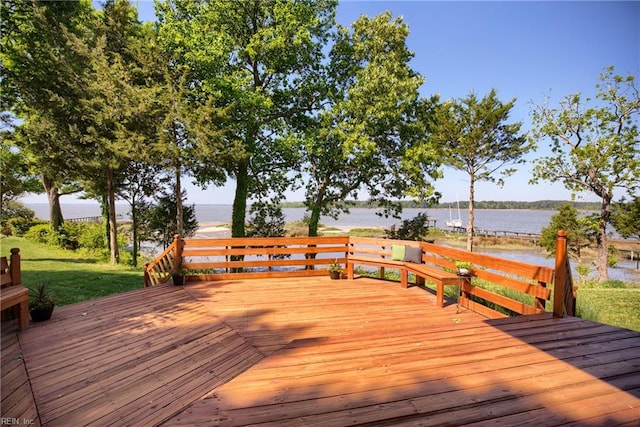 wooden terrace with a water view