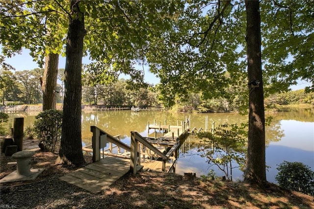 dock area with a water view