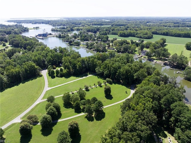 aerial view featuring a water view and a rural view