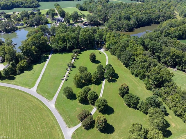 drone / aerial view with a water view and a rural view