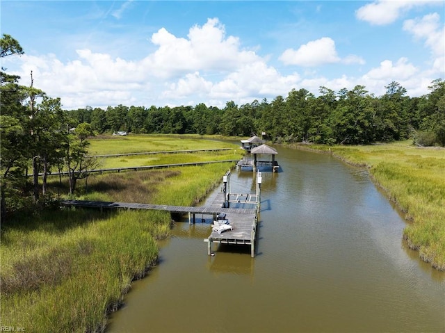 view of dock featuring a water view