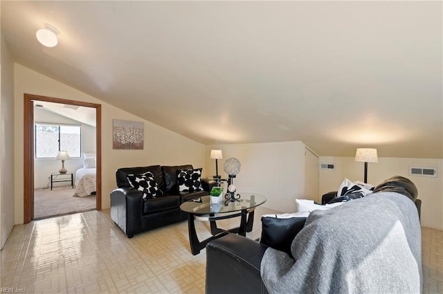 living room with vaulted ceiling