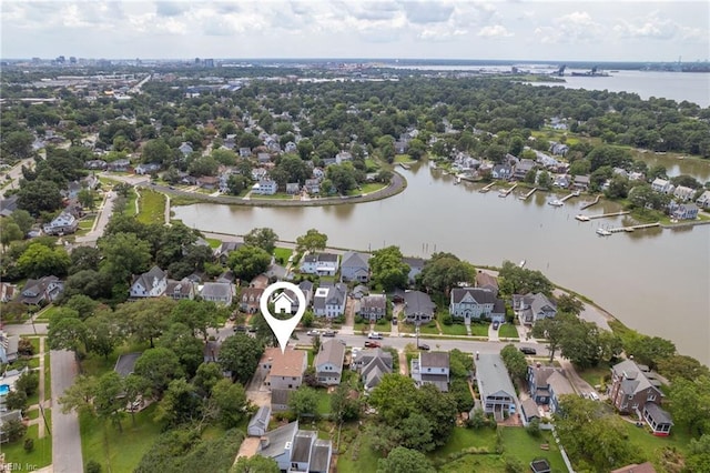 aerial view featuring a water view