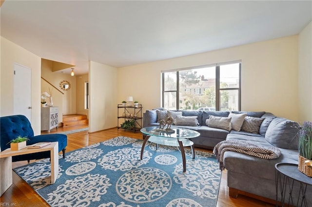 living room with light hardwood / wood-style floors