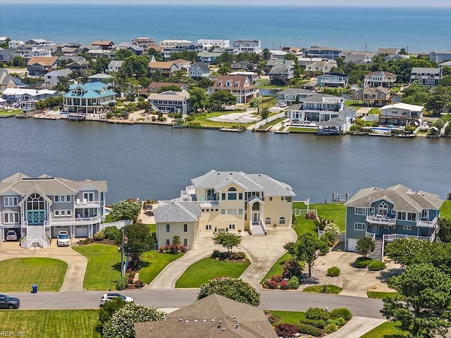 aerial view featuring a water view